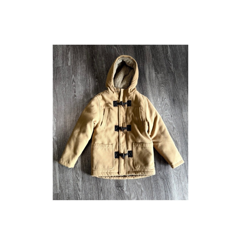 Hawke & Co Boys Tan Fleece Duffle Coat Sherpa Hooded Jacket Size 8